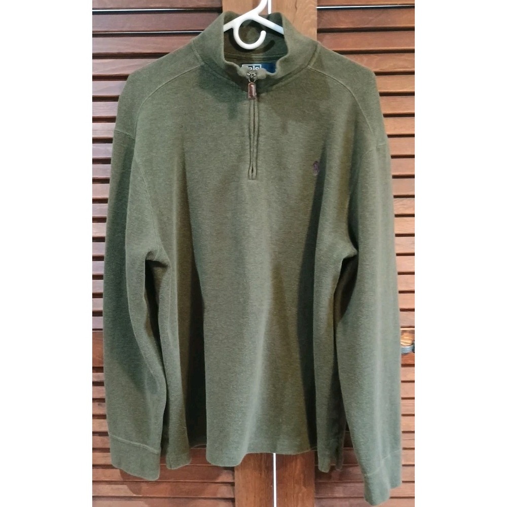 POLO Ralph Lauren Quarter-Zip‎ Pullover Sweater Men's Sz XL Green. 100% Cotton